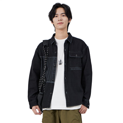 Dongyu Men's New Men's Denim Shirt Men's Stitching Denim Shirt Simple Casual Jacket Men's Shirt in stock