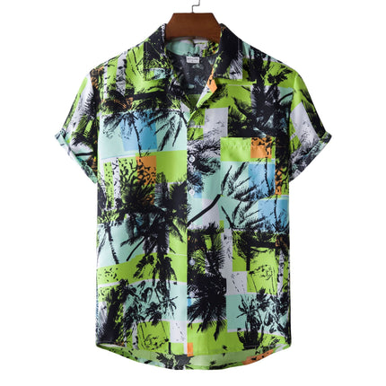 Fashion Men's Casual Printed Shirt Floral Pattern Lapel Short Sleeve Shirt Loosen Printed Shirt