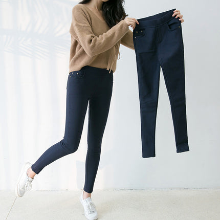 2025 New Cross-Border Plus-Size Stretchy Pocket Black Cropped Women's Pants for Plus-Size Women 100kg Skinny Leggings Wholesale