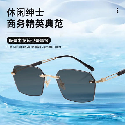 New smart photosensitive color-changing reading glasses for men and women with anti-blue high-definition frameless middle-aged and elderly reading glasses