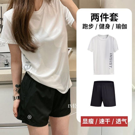 Sports suit Women's Summer T-shirt Yoga Running Suit Loose Quick-drying Fitness Top plus size Short-sleeved Sports Shorts