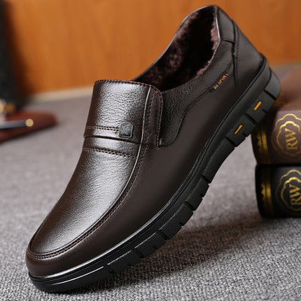 Dad Leather Shoes Large Size Middle-aged and Elderly Business Casual Shoes Genuine Leather Men's Leather Shoes Non-slip Fleece-lined Cotton Shoes Middle-aged Men's Shoes