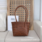 Brown woven handle long handle drop basket