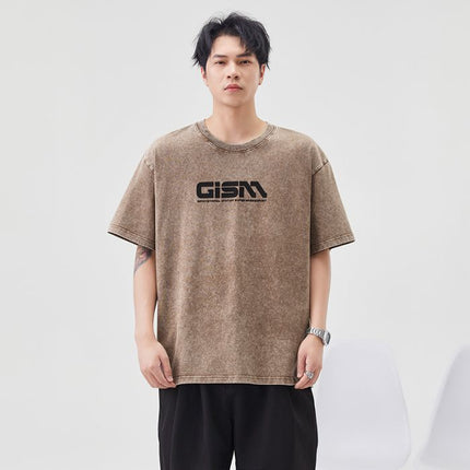 2025 Summer Heavy Letter Printed Short-Sleeved T-Shirt Men's Trendy Brand Ins Loose Casual Pure Cotton Round Neck Half-Sleeved T-Shirt