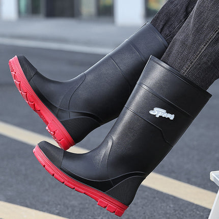 Men's Fashion High Tube Shoes Outdoor Night Anti-cursor Water Shoes Anti-slip Drawstring Men's Rubber Shoes Warm Rain Boots