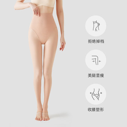 Flight Attendant Gray One-Piece Sheer Pants for Women, Extended Black Silk Leg Artifact, Autumn and Winter High-Waisted Fleece-Lined Fake Sheer Leggings