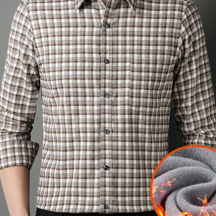 Shangchao quality men's shirt cotton brushed plaid winter fleece-lined thickened casual men's cardigan long sleeve shirt