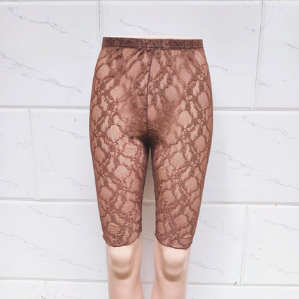 Lace Super Book Straight Five-point Leggings Slim-fit High-elastic Outer Wear plus size Safety Pants Rose Crochet Casual Trendy Pants