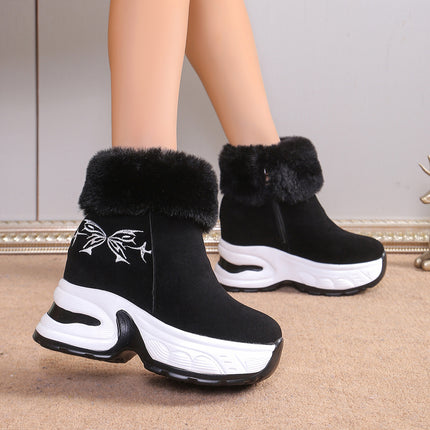 Women's Snow Boots 2024 Winter Suede Short Boots with Fleece Lining, Warm and Height-Increasing Cotton Boots, Trendy Dropshipping, Height-Enhancing and Slimming