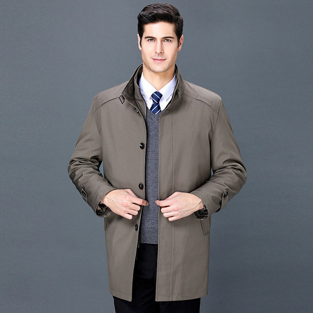 2021 Autumn and Winter New Style Middle-Aged Men's Windbreaker Business Casual Mid-Length Removable Liner Cotton Windbreaker Jacket for Men