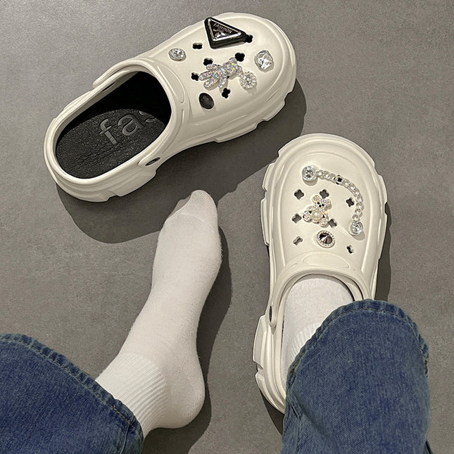Women's High-Heeled Clogs for Outdoor Wear, Ultra-Thick Sole Height-Increasing Non-Slip Beach Sandals, Closed-Toe Sandals for Women, Summer 2025 Outdoor Wear