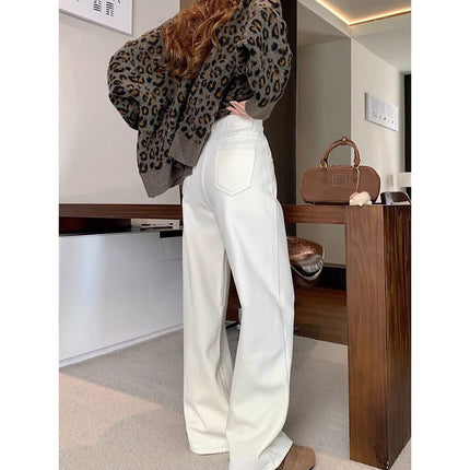 Pear-Shaped Figure White Narrow Straight Jeans Women's Spring Small Casual Loose Slimming Wide-Leg Pants