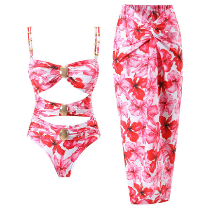 2025 European and American foreign trade new bikini AliExpress skirt swimsuit Amazon solid color stitching one-piece swimsuit women