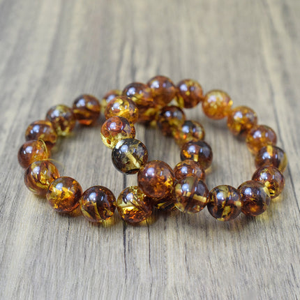 Natural Raw Ore Baltic Unoptimized Amber Flower Perer Round Bead Bracelet Large Golden Flower Popcorn Clear Water