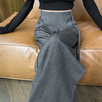 Fleece-Lined High-End Woolen Wide-Leg Pants, Women's Autumn and Winter High-Waisted Loose Floor-Length Straight-Leg Pants, Lazy Style