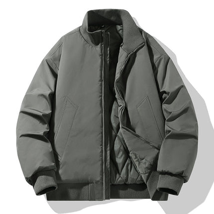 Casual Clothing for Men, Flight-Style Warm Clothing, Men's Hong Kong-Style Trench Coat, Youth Trendy Brand, 2025 Winter Fleece-Lined Thick Short Cotton Jacket