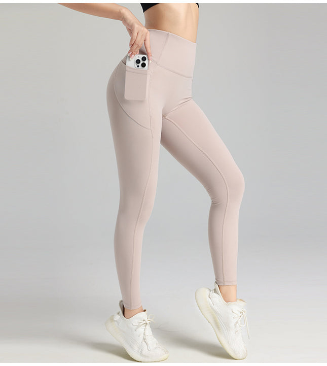 Pocket Quick-drying Breathable Sports Abdominal Fitness Pants Super High Waist Peach Hip-lifting Sports Quick-drying Tights Autumn