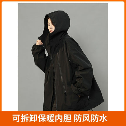 Group's New Outdoor Mountaineering Hooded Jacket Women's Locomotive Wind cotton and thickening Neutral Windproof Jacket