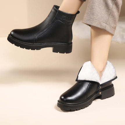 Mom's Shoes, Winter Velvet, Middle-Aged Leather Shoes, Autumn and Winter Women's Shoes, Winter Shoes, Non-Slip, Middle-Aged and Elderly Short Boots, Warm Cotton Shoes
