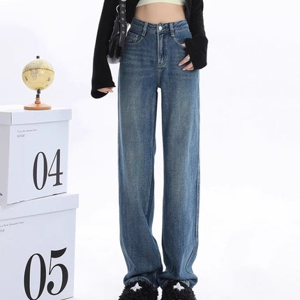High Waist Narrow Wide Leg Jeans Women's Fashionable All-match New Loose Slim-fit Niche Straight Long Pants