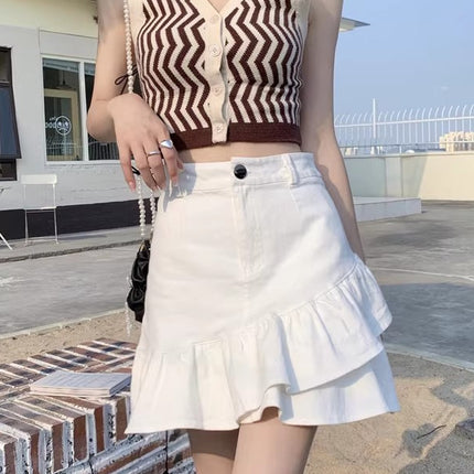 Black Irregular A-Line Skirt for Women 2025 Spring/Summer New Ruffled High-Waisted Pencil Skirt Anti-Exposure Slimming