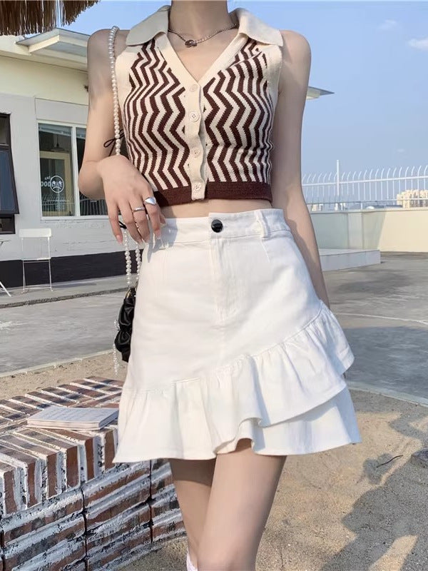 Black Irregular A-Line Skirt for Women 2025 Spring/Summer New Ruffled High-Waisted Pencil Skirt Anti-Exposure Slimming