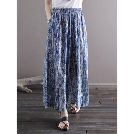 French Outlet Clearance Brand Discount Removed from Shelves Artistic Thin Linen Yoga Pants Floral Cotton Linen Wide-Leg Pants Women Loose