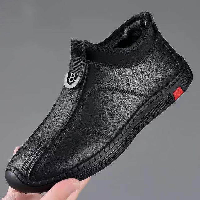 Cross-border Autumn and Winter fleece-lined High-top Men's Shoes Cotton-padded Shoes Soft Sole Breathable All-match Casual Shoes Non-slip Simple Casual Men's Leather Shoes