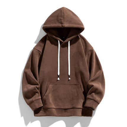 National fashion hollow board polar fleece warm hoodie men's loose long sleeve thickened sweater solid color casual sports top