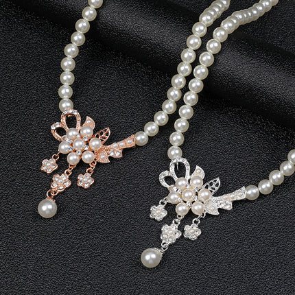 2022 New Fashion Pearl Flower Necklace Earrings Set European and American Cross-Border Hot Selling Women's Jewelry Alloy Plating