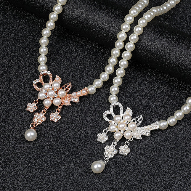 2022 New Fashion Pearl Flower Necklace Earrings Set European and American Cross-Border Hot Selling Women's Jewelry Alloy Plating