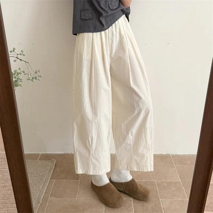 Summer New Popular Japanese-Style Paper Pants for Women, Thin and Loose, Pear-Shaped Body, Petite, Cropped Wide-Leg Pants