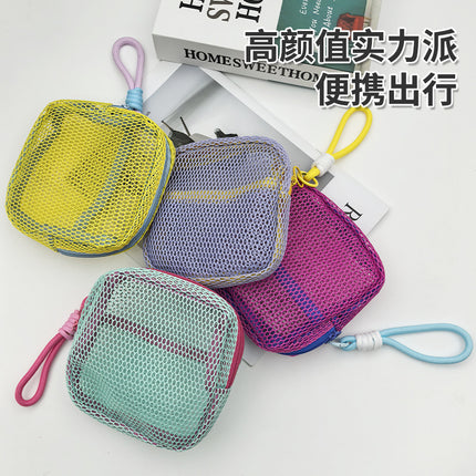 Ready Stock Dopamine Grid Tofu Bag Storage Bag Portable Coin Purse Mesh Small Cosmetic Bag Storage Pouch Small Bag