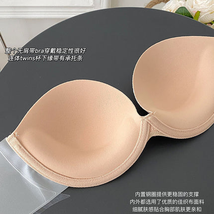 Cross-border Strapless Backless Invisible Silicone Underwear Women's Beautiful Back Seamless Non-slip Push-up Bra Wedding Dress Chest Sticker