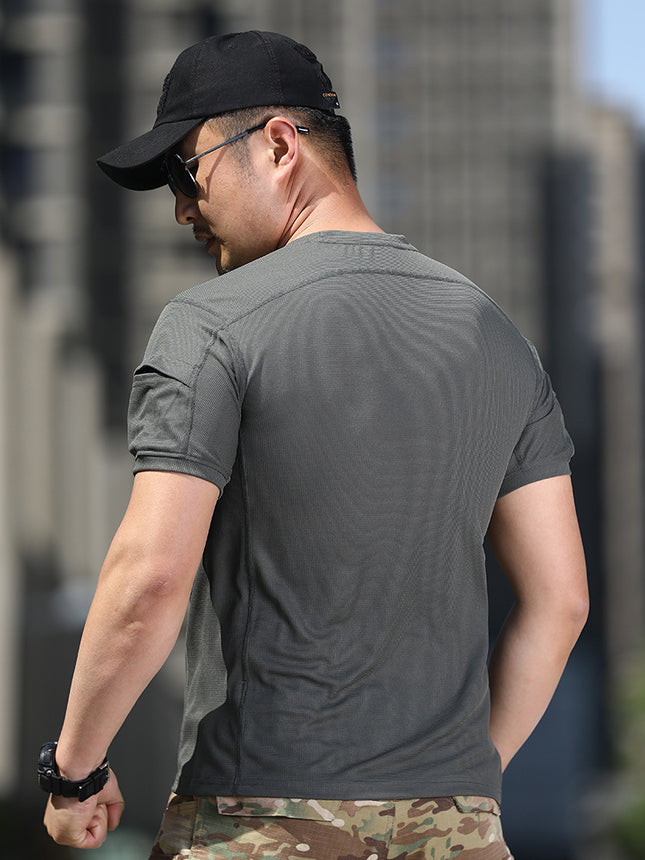 Enduring Waffling Short-sleeved Outdoor Quick-drying T-shirt Summer Stretch Perspiration Clothes Half-sleeved Tactical Fitness Training Clothes