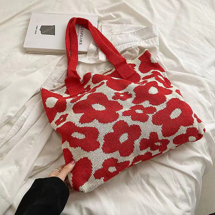 2023 New Amazon Flower Bag Knitted Bag Large Capacity Tote Bag Student Shoulder Bag Wool Bag Trendy Women