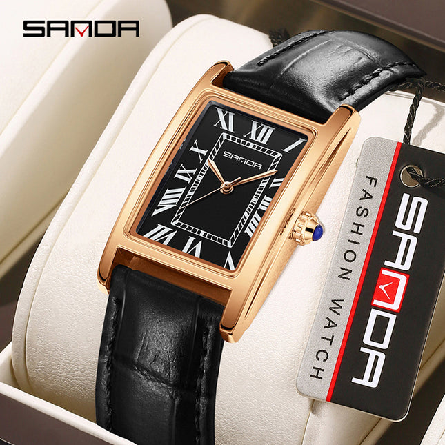 Sanda Live Hot Couple Watch Vintage Square Quartz Watch Waterproof Roman Scale Men's and Women's Watches