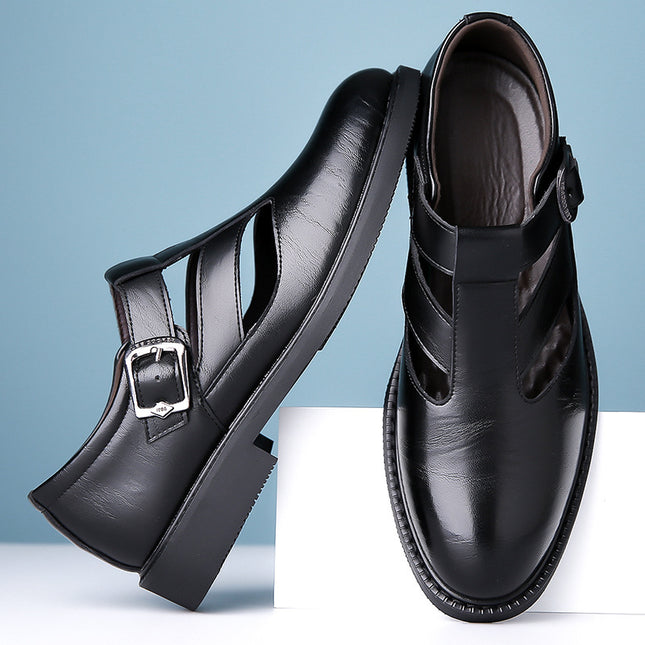 2025 Breathable Men's Leather Sandals with Hollow Design, Soft Sole Dad Sandals, One-Piece Drop-Shipping Men's Genuine Leather Sandals