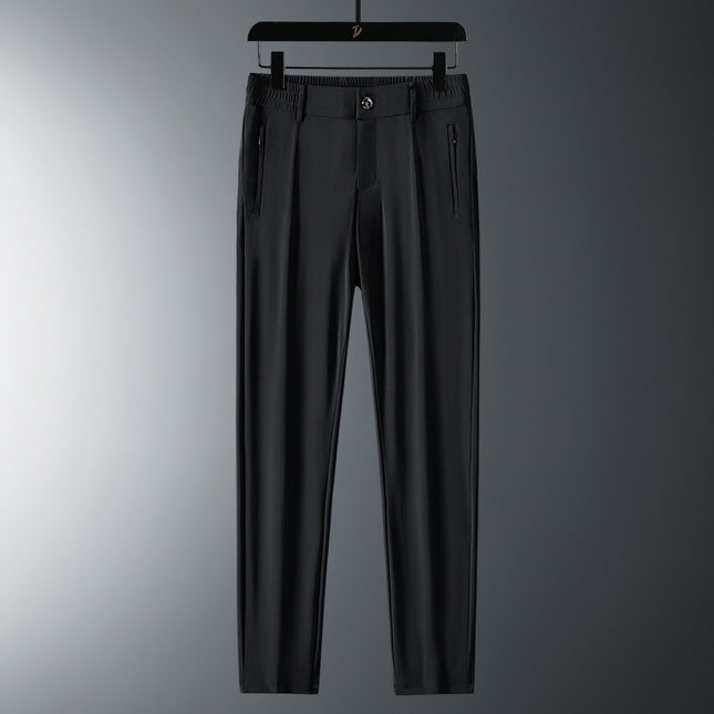 2025 Summer Thin Men's Pants Stretch Pants Summer Business Casual Ice Silk Summer Pants Drapey Light Luxury Pants