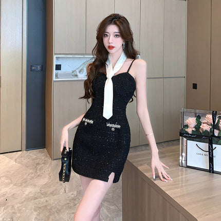 Real Shot Small Chanel Style Dress Autumn Small Hot Girl Two-piece Sling Skirt Short Coat Top