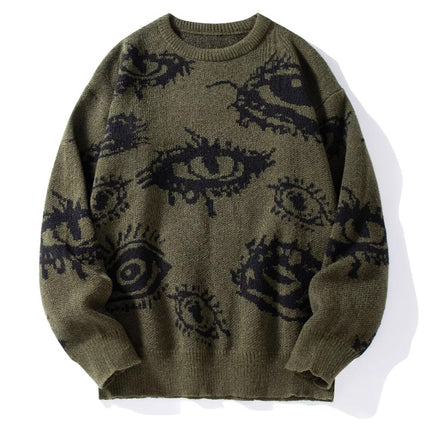 European and American foreign trade round neck long sleeve loose sweater sweater jacquard eye pattern personalized warm a generation of hair