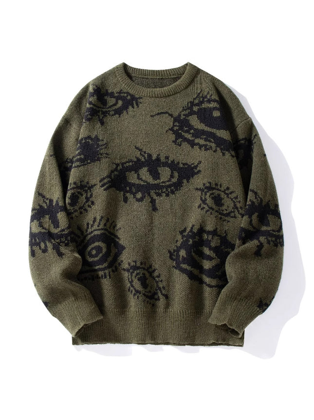European and American foreign trade round neck long sleeve loose sweater sweater jacquard eye pattern personalized warm a generation of hair