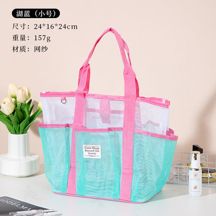 New Cosmetic Bag with Large Capacity, Hollow Design, Toiletry Beach Bag, Mesh Stitching, Travel Essential Storage Bag
