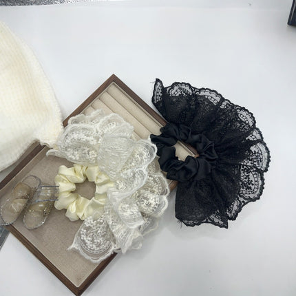Double Lace Skirt Hair Ring Women's High-end Half-tie Hair Rope Elegant Low Ponytail Simple All-match Headline Hair Accessories