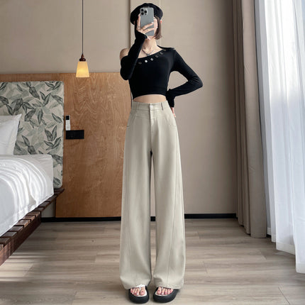 2026 New Style Women's Summer Straight-Leg Wide-Leg Suit Pants, Casual High-Waisted Drapey Trousers for Petite Figures
