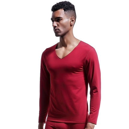 Men's Seamless Thermal Underwear Top V-Neck Winter fleece-lined Tight Thin Base Shirt Autumn Clothes Cotton Sweater Cold-proof