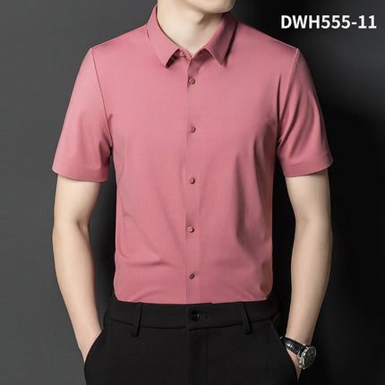 Summer New Vertical Striped Shirt for Men, Short-Sleeved Business Casual High-Elastic Seamless Shirt, Slim Fit Light Business