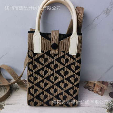 Girl's Heart-Shaped Knitted Crossbody Bag