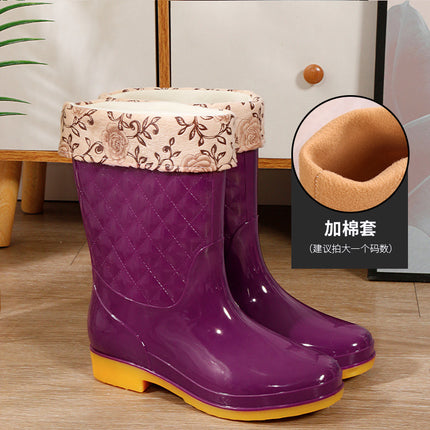 Rain Boots women's new fashion outdoor water shoes women's waterproof non-slip rain boots fleece-lined tendon sole rubber shoes overshoes 2022