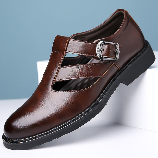 2025 Breathable Men's Leather Sandals with Hollow Design, Soft Sole Dad Sandals, One-Piece Drop-Shipping Men's Genuine Leather Sandals